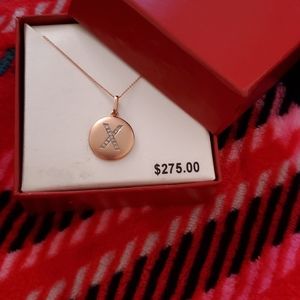 14k Rose Gold Necklace, Diamond Accent Letter X Disk Pendant.
